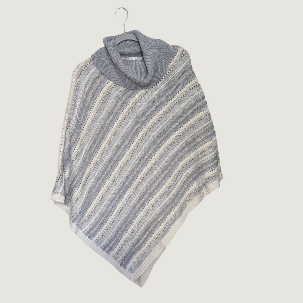 White House Black Market Y2K Grey Silver Gold Metallic Striped Poncho Large